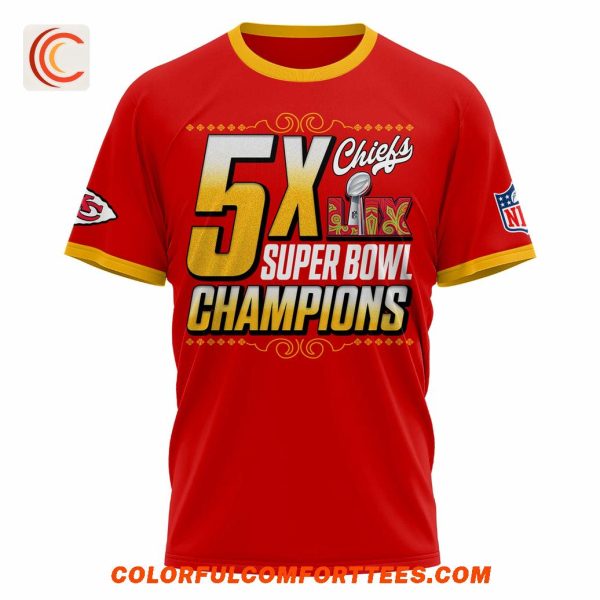 Kansas City Chiefs 5X Back to Back to Back Super Bowl LIX Champions Red T-Shirt