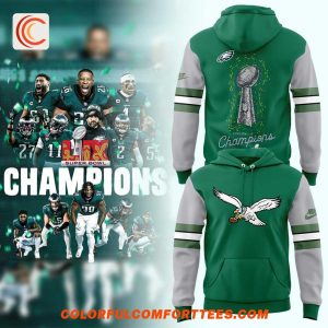 Philadelphia Eagles 2025 Super Bowl LIX Champions Club Green Gray Limited Hoodie