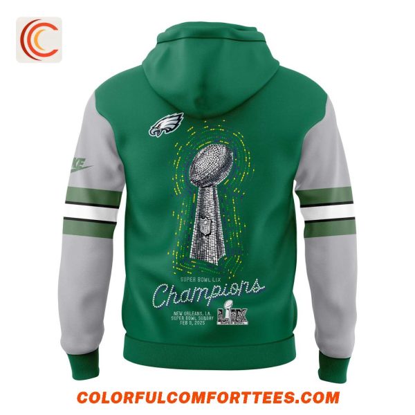 Philadelphia Eagles 2025 Super Bowl LIX Champions Club Green Gray Limited Hoodie