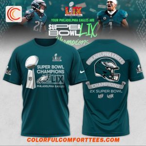 Philadelphia Eagles 2X Super Bowl LIX Champions 2025 T-Shirt