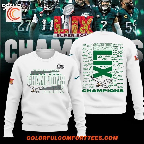 Philadelphia Eagles Super Bowl LIX Champions Team Signature White Hoodie