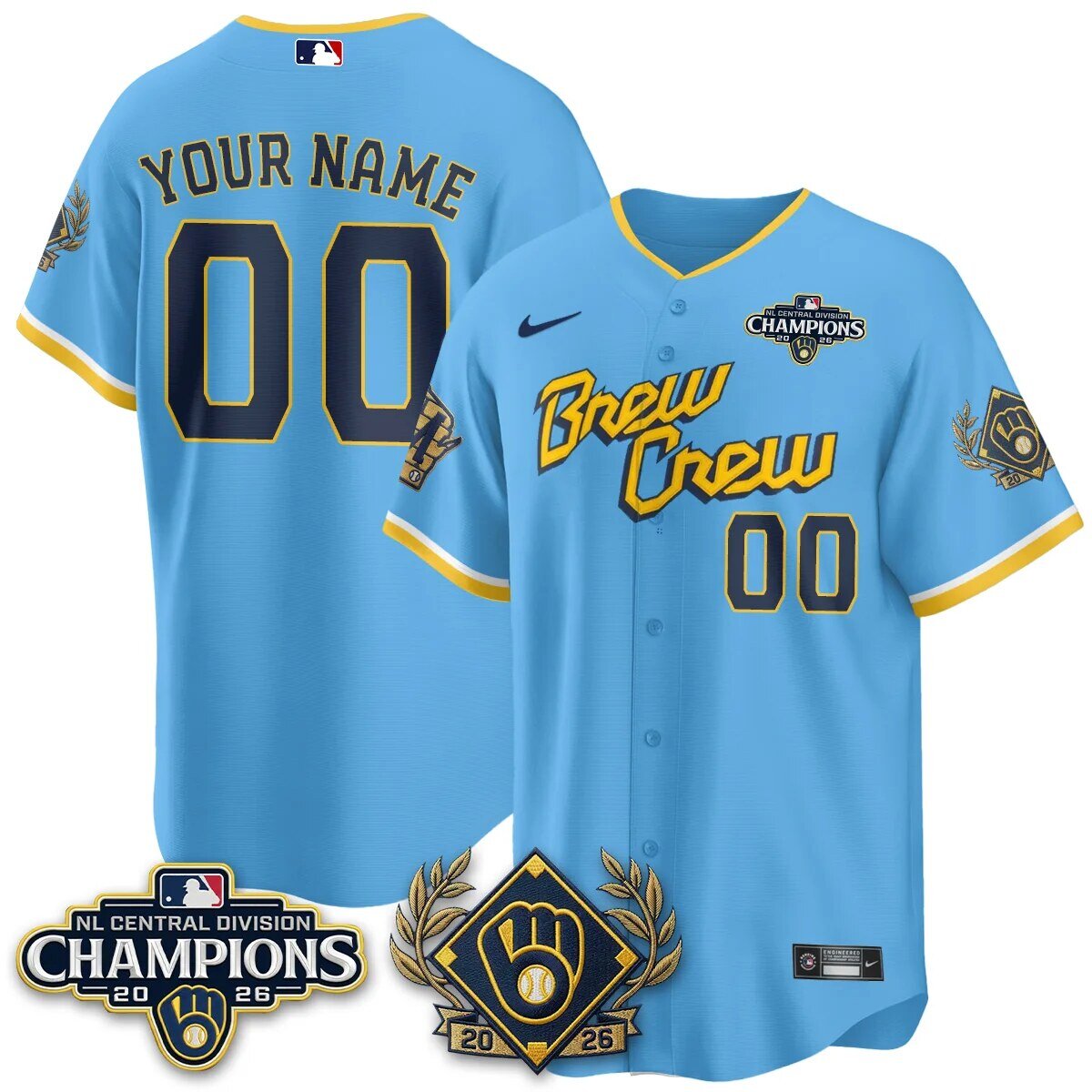 Milwaukee Brewers 2026 National League Central Division Champions Baseball Jersey 8 Milwaukee Brewers 2026 National League Central Division Champions Baseball Jersey